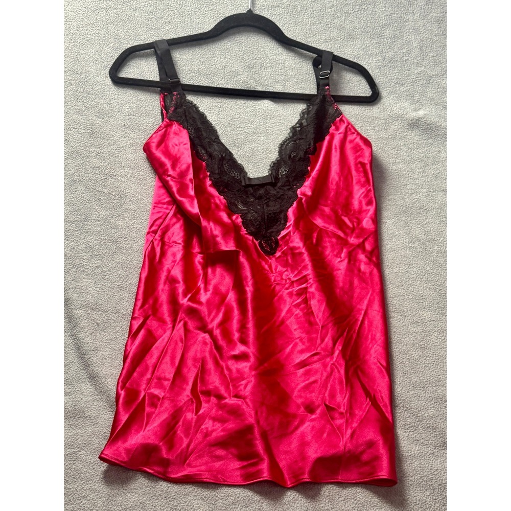 Victorias Secret Pink Satin Lace‎ Trim Camisole Chemise Slip Top Medium